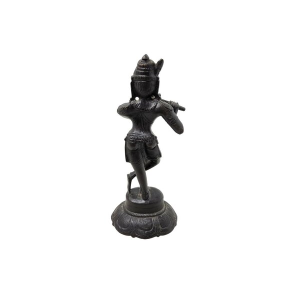Vintage Lord Krishna Playing His Flute 4.25” Bronze Statue Exquisite Detail - Picture 7 of 9